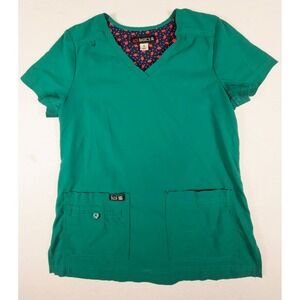 Koi Basics Becca V-Neck Scrub Top Hunter Green Short Sleeve Medical Uniform S